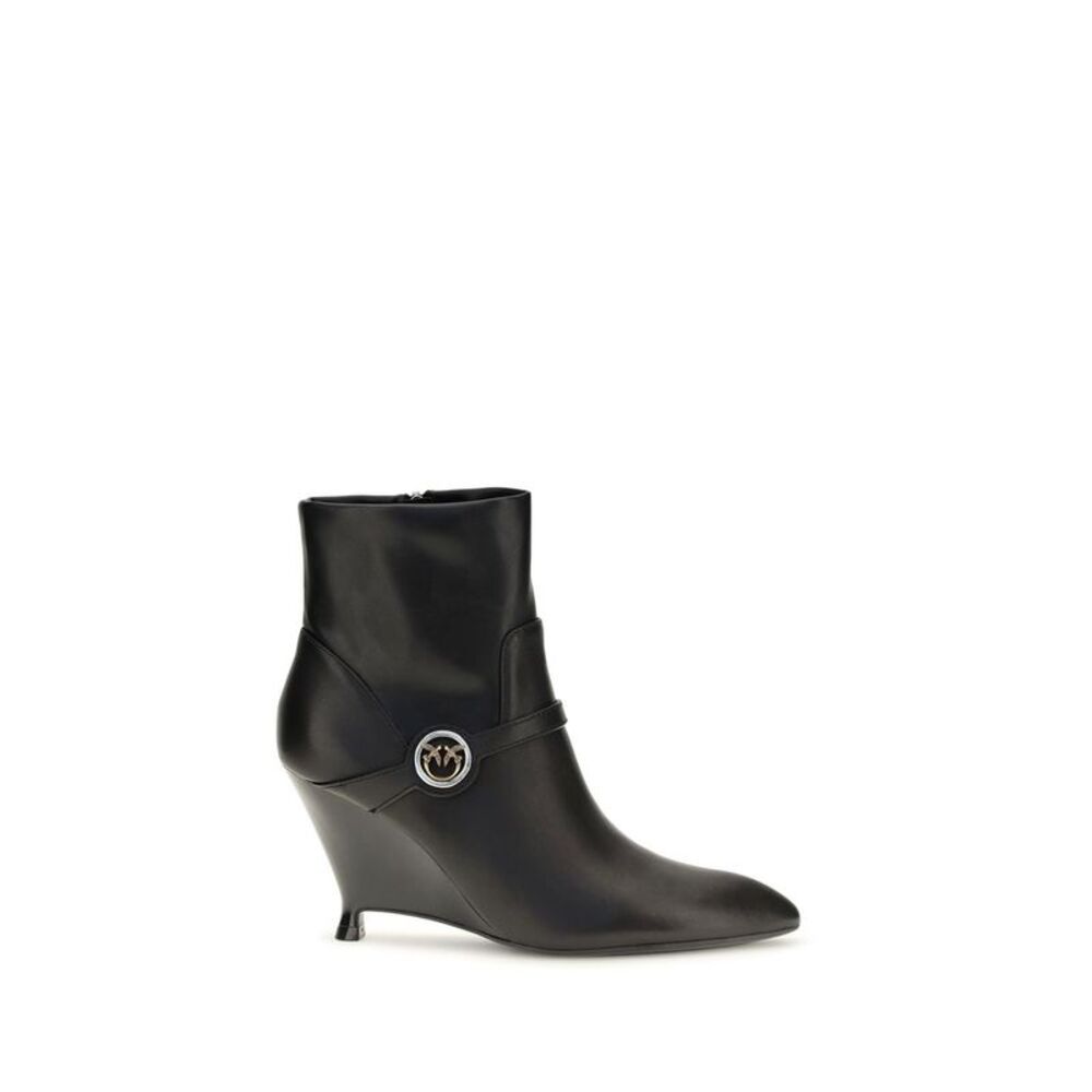 PINKO Black Calf Leather Bos Taurus Ankle Women's Boots